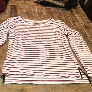 Striped tea with faux leather embellishments long sleeve